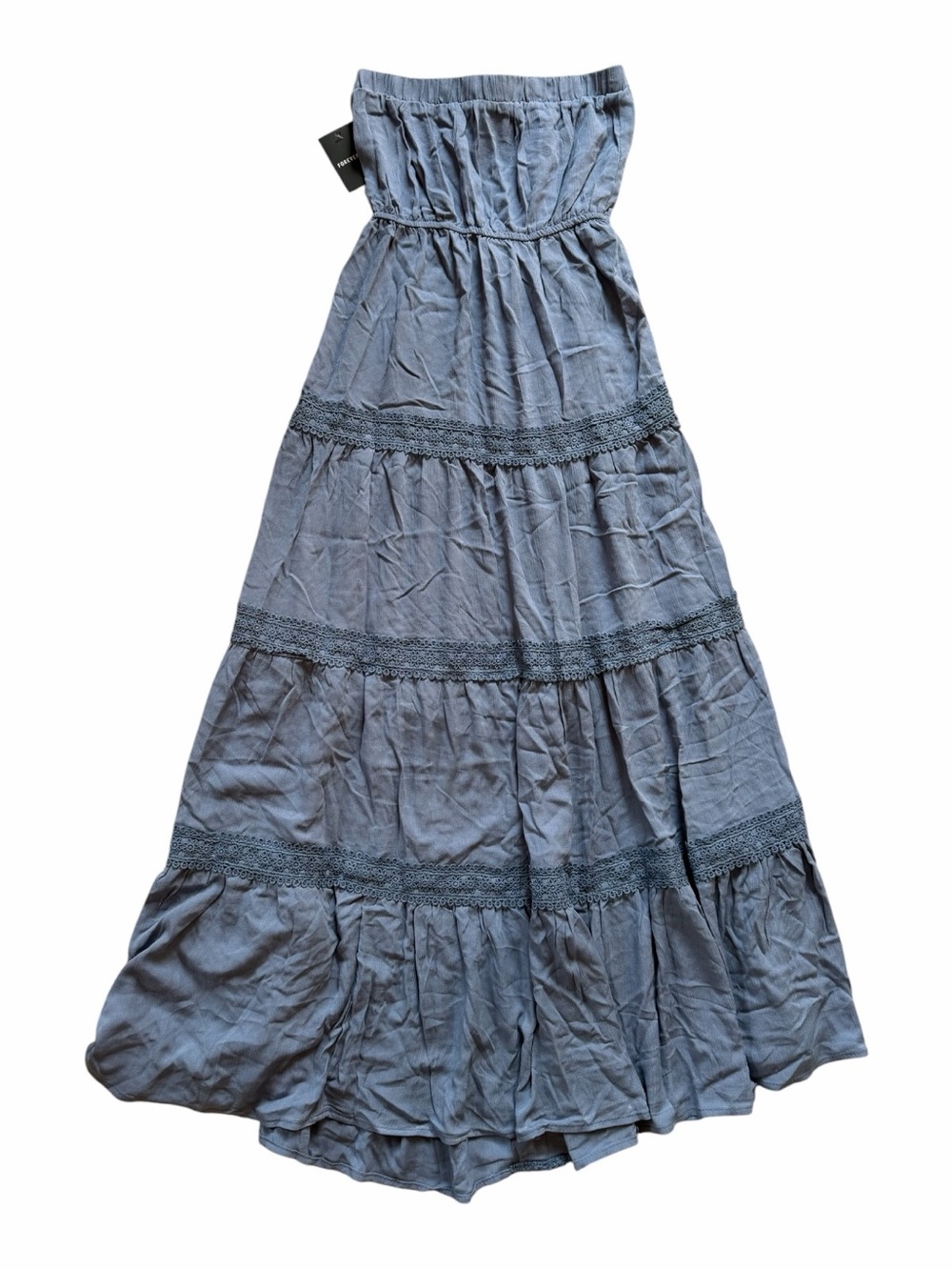 Forever 21 Dusty Blue Strapless Tiered Maxi Dress